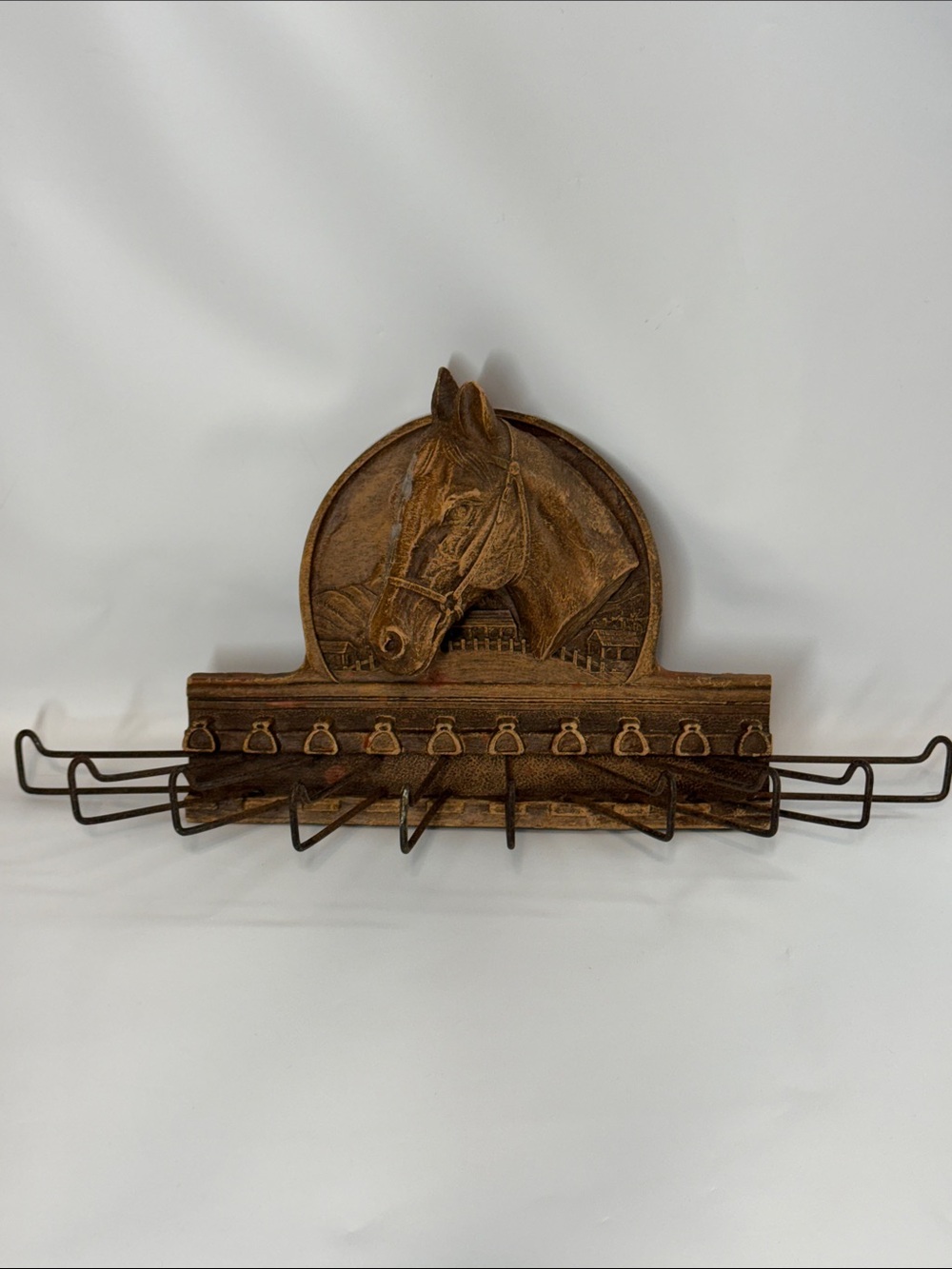 Vintage Mid-Century Syroco Wood Equestrian Horse Head Wall Mount Tie & Belt Rack